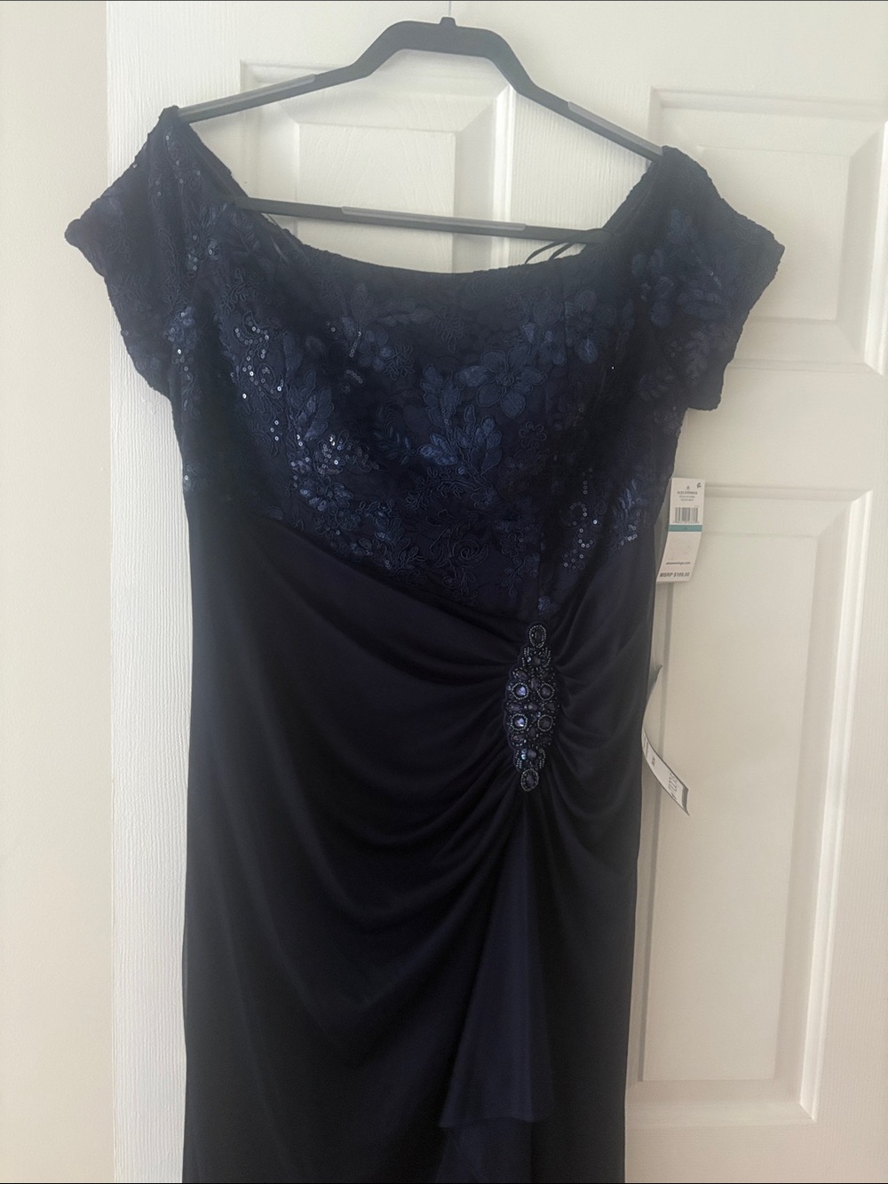 Evening gown Blue Off-Shoulder Evening Dress with Embellished Detail.NWT size 16 - Picture 3 of 12